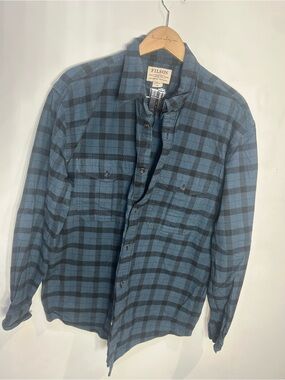 Filson Blue and Black Plaid Button-Down flannel Shirt